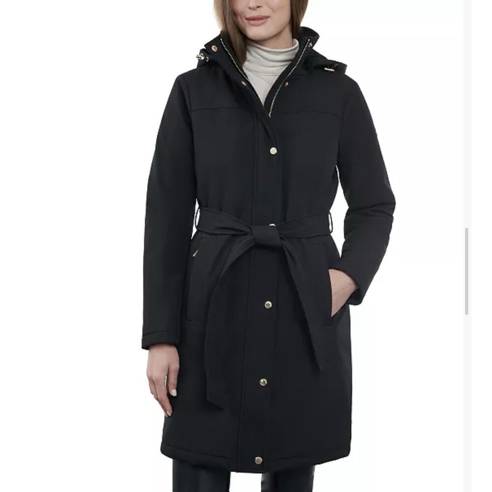 Michael Kors Women’s XL Black Hooded Belted Insulated Winter Coat Jacket NWOT